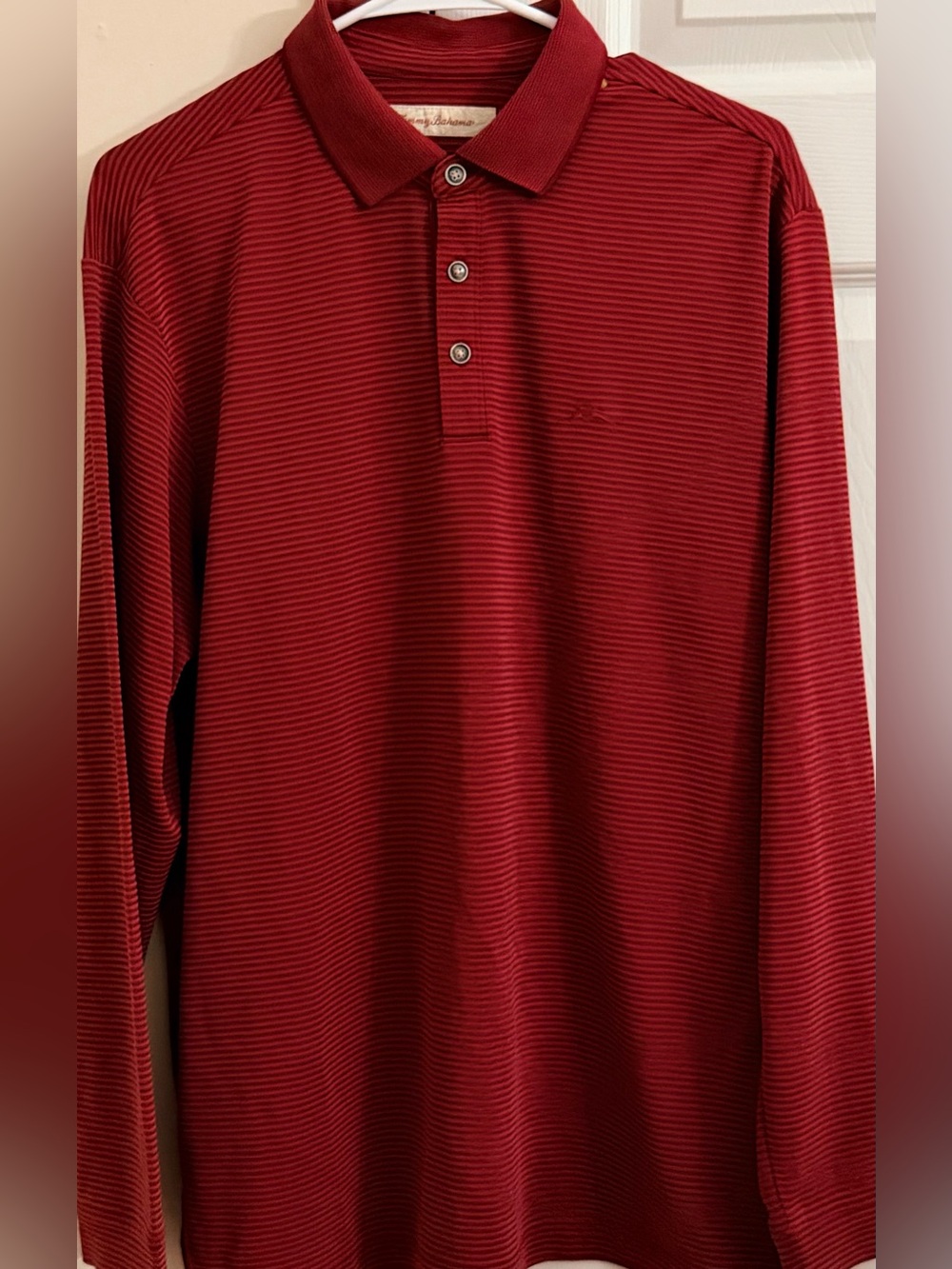 Tommy Bahama Solid Red Modal & Polyester Mens M Long Sleeve Polo Shirt